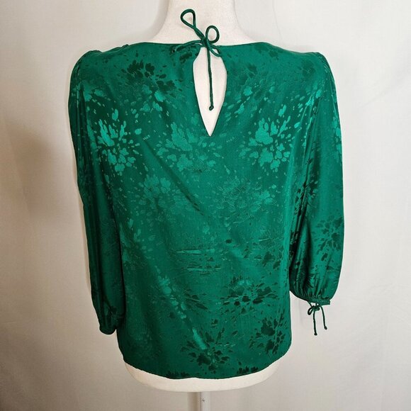 Raul Blanco Emerald Green Silk Blouse Size 10, Puff Sleeves Vintage Y2K Retro - Picture 2 of 7